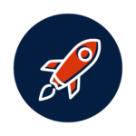 Illustrated icon showing a rocket flying in the air.
